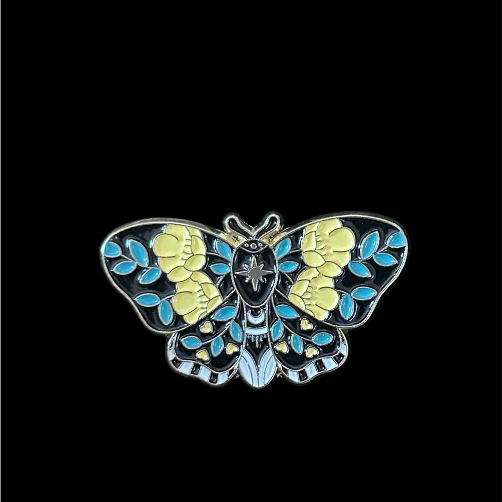 Elegant Butterfly Brooch - Blue, Yellow, Silver
